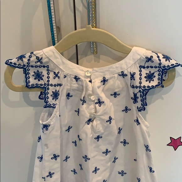 Summer Dress White w/Blue Embroidered Flowers - Picture 7 of 9